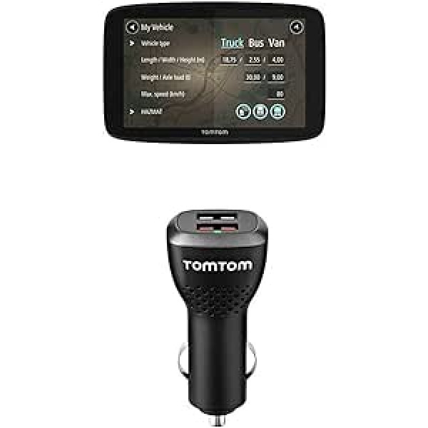 TomTom GO Professional 620 kravas automašīnas navigācijas ierīce (atjauninājumi, izmantojot Wi-Fi, 6 collas, viedtālruņa paziņojumi) + Dual USB automašīnas ātrā lādētājs (piemērots visām TomTom satelīta ierīcēm)