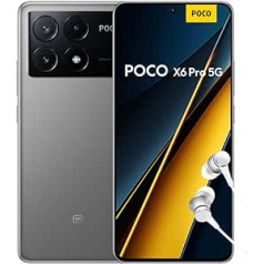 Poco X6 Pro 5G viedtālrunis, 12 + 512 GB mobilais tālrunis bez līguma, 120 Hz 6,67 collu 1,5 K AMOLED displejs, 64 MP OIS trīskāršā kamera, 5000 mAh, 67 W turbo uzlāde, divas SIM kartes, pelēks