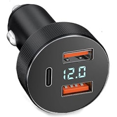 72W USB C Car Charger Cigarette Lighter USB C Adapter Dual QC 3.0+36W PD USB Car Charger USB C with LED Voltmeter Quick Charge for iPhone 14/13/12/11 iPad Samsung Huawei Xiaomi