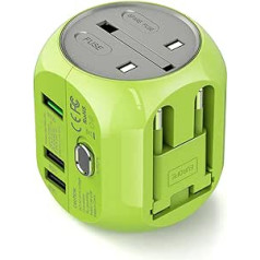 UPPEL Universal Travel Adapter International World Adapter ar 2 USB un QC3.0 uzlādes pieslēgvietu ES ĀS ASV Apvienotajai Karalistei vairāk nekā 200 valstīs planšetdatoriem, viedtālruņiem, MP3 (zaļa krāsa)