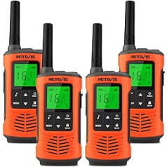 Retevis RT45P Walkie Talkie, IP67 Waterproof, Rechargeable, License Free, 16 Channels, VOX, LED, SOS Alarm, CTCSS/DCS, PMR 446 Radio Set for Kayaking, Boating, Beach (4 Pieces, Orange)