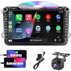 SEMAITU VW Car Radio, 2 DIN 8 collu skārienekrāna DVD Bluetooth AM/FM/RDS USB SD, savietojams ar Apple Carplay un Android Car, Golf 5 6 Polo Passat Skoda Tiguan EOS, TFT AUX (TH0027)