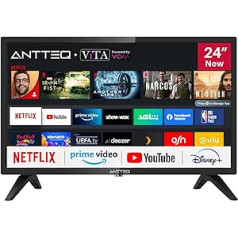 Antteq AV24H3 24 collu (60 cm) viedtelevizors ar Netflix, Prime Video, Rakuten TV, DAZN, Disney+, YouTube, UVM, WiFi, trīskāršu uztvērēju DVB-T2/S2/C