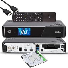 VU+ UNO 4K SE — UHD HDR 1x DVB-S2 FBC Sat Twin Tuner E2 Linux uztvērējs, YouTube, satelīta cietā diska uztvērējs, CI + karšu lasītājs, multivides atskaņotājs, USB 3.0, + EasyMouse HDMI kabelis un 2TB HDD cietais disks