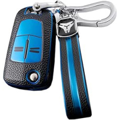 HIBEYO Flip Key automašīnas atslēgas futrālis atbilst Opel atslēgas korpusa aizsargvāciņam Vauxhall Corsa Astra Vectra Zafira Antara Mokka Tigra B tālvadības pults atslēgas futrālis TPU ādas tekstūra zila