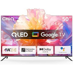 CHIQ 50 collu 4K QLED viedais televizors, UHD plaša krāsu gamma ar HDR, balss tālvadības pults, integrēta Chromecast ierīce, Dolby Audio, DBX-tv, Bluetooth 5.0, divjoslu Wi-Fi, U50QM8E modelis 2023