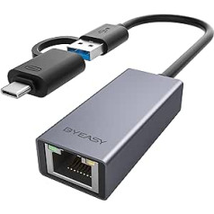 BYEASY USB C Ethernet adapteris Gigabit USB LAN adapteris USB zu RJ45 10/100 / 1000 Mbps alumīnija Treiberbrei tīkla adapteris MacBook Pro/Air, iPad Pro, iMac, XPS, Surface Pro, piezīmjdatoram usw.
