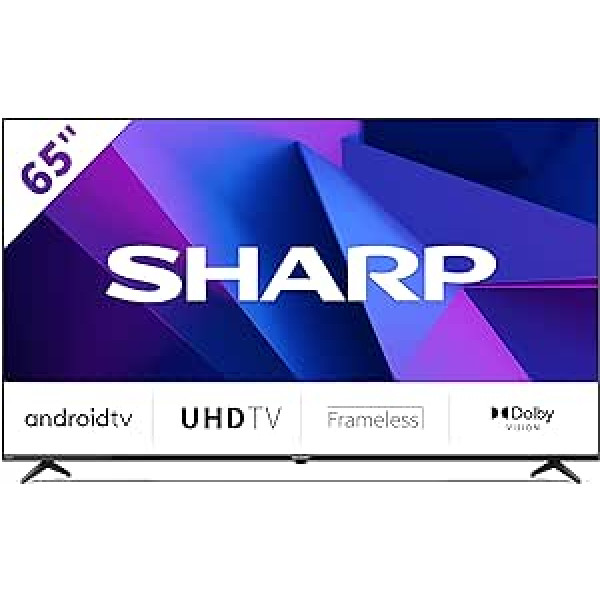 SHARP 65FN6E Android bezrāmju televizors 164 cm (65 collu) televizors, 4K Ultra HD LED, Google palīgs, Amazon Video, Dolby Vision, HDR10, HLG, Bluetooth, melns