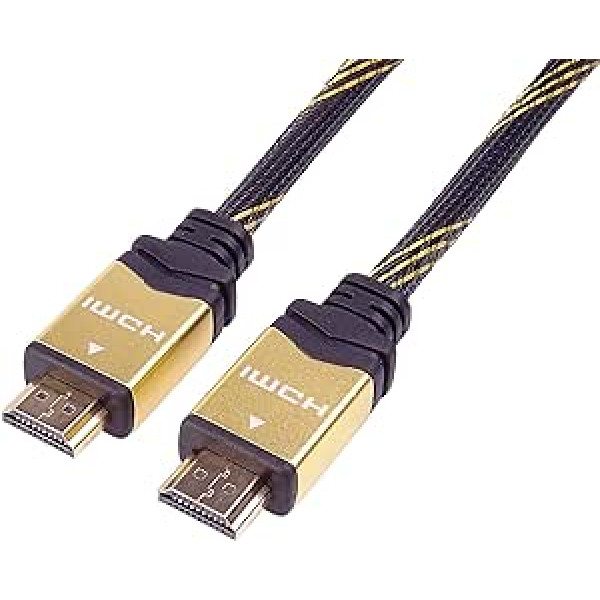 PremiumCord Gold 4K ātrgaitas HDMI + Ethernet kabelis 10 m, saderīgs ar video 4K 2160p, Full HD 1080p, dziļas krāsas, 3D, ARC, HDR, 10,2 Gbps, apzeltīti savienotāji, melns/zelts