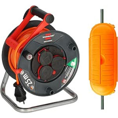 Brennenstuhl Garant V2 IP44 Cable Reel 25 m Outdoor (Made in Germany, Cable in Signal Colour Orange, Short-Term Outdoor Use) & Safe Box BIG IP44 / Protective Box for Extension Cable, Yellow