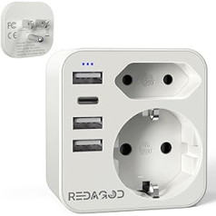 Adapteris ASV Deutschland Stecker ar 3USB 1USB C (17W), Redagod Steckdosenadapter, 6-in-1 USA Adapter Steckdose, Reiseadapter Type B Steckdosenadapter für Amerika Kanāda Taizeme Meksika