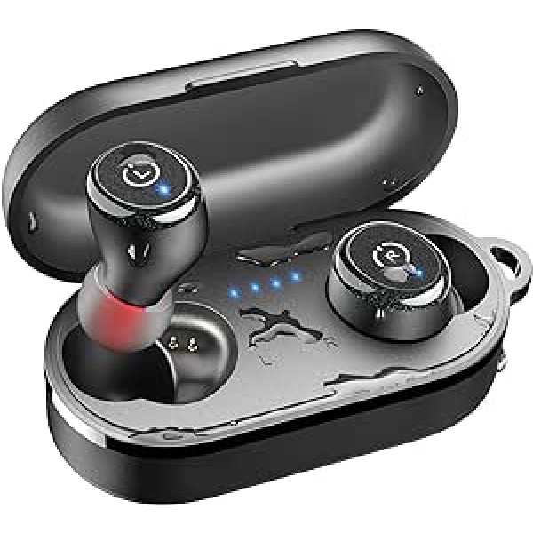 TOZO T10 mini Bluetooth austiņas, 55 stundu atskaņošanas laiks ar bezvadu uzlādes kārbu, lietotnes pielāgošana 16 EQ, ergonomiska dizaina IPX8 ūdensizturīgas austiņas, jaudīga skaņa sportam, darbam, mācībām, melns