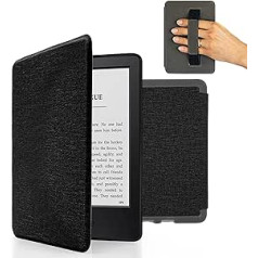 MyGadget futrālis Amazon Kindle Paperwhite 7. paaudzei (līdz 2017. gadam — 6 collas) ar rokas siksniņu un automātiskās miega/pamošanās funkciju — pārvelkams korpuss melnā krāsā