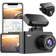 WOIFBOX Dash Cam automašīnas priekšējā aizmugurējā dubultā paneļa kamera ar GPS un WiFi, mini automašīnas kameras ierakstītājs, UHD 4K, 2,45 collu LCD, 170 ° platleņķis, cilpas ierakstīšana, WDR nakts redzamība, G sensors