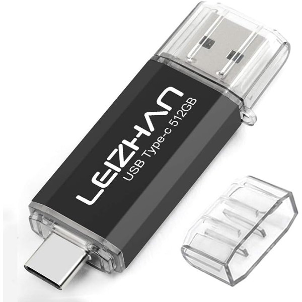 leizhan USB Stick 512GB Type C Memory Stick OTG Memory Stick 2-in-1 Flash Drive USB 3.0 Pen Drive for PC/Laptop/Notebook, and Other USB-C (512GB, Black)