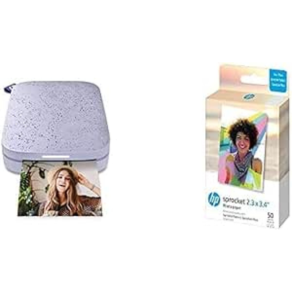 HP Sprocket portatīvais fotoprinteris (purpursarkans) un Sprocket 2x3 cinka fotopapīrs, 50 loksnes