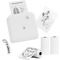 Phomemo M02Pro kabatas printeris, 300 DPI mini termiskais printeris viedtālrunim uzlīmju printeris ar 3 papīra ruļļiem, mini printeris darbojas ar 15, 25, 53 mm papīru, studijām, fotoattēliem, dāvanām, uzlīmēm - balts