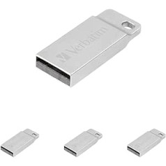 Verbatim Executive Metal 64 GB USB 2.0 zibatmiņas diska atmiņas karte klēpjdatoram piezīmjdatoram Ultrabook TV automašīnas stereo USB 2.0 zibatmiņas disks Data Stick ar atslēgu piekariņu sudraba krāsā (4 pakojumā)