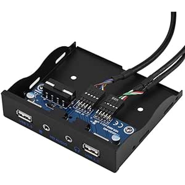 Wendry Black Floppy Front Panel, USB 2.0 HD Audio Floppy Front Panel. 3.5 Inch 9 Pin to 2 USB.2.0 Interface for Mic Audio