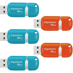 Gigastone V10 16 GB 5 pack USB 2.0 zibatmiņas disks, ievelkamas pogas MacBook klēpjdatoram, saderīgs ar Windows Mac Linux, USB zibatmiņas disks, USB atmiņas kartes, jauktas krāsas — zila un oranža