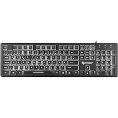 GeneralKeys apgaismota USB tastatūra ar ciparu tastatūru, vācu izkārtojums (tastatūra ar apgaismojumu, spēļu tastatūra, Microsoft Office)