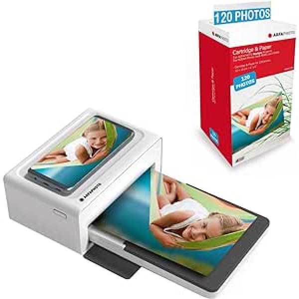 AGFA Photo Realipix Moments Printer Pack + Kasetnes un papīri 120 papildu fotoattēliem — Bluetooth fotoattēlu drukāšana 10 x 15 cm viedtālrunis Apple un Android, 4 pass Sublimation Thermal — balts