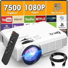 Mini Projector, Improved 7500 Lumens Portable Video Projector, Supports HD 1080P, Multimedia Outdoor Home Cinema Film Projector, Compatible with HDMI, USB, TV Stick, Smartphone, Laptop