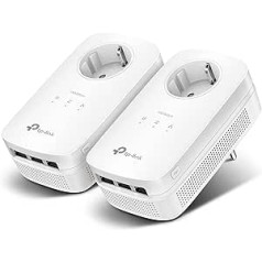 TP-Link TL-PA8030P KIT AV1300 Gigabit Powerline tīkla adapteris (1300Mbps, MU-MIMO, 3 gigabitu porti, barošanas ligzda, lieliski piemērots HDTV, enerģijas taupīšana, pieslēgšana un atskaņošana) Balts