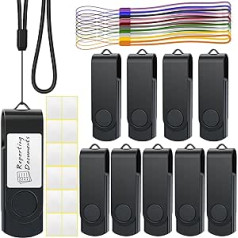 2GB USB Stick Speicherstick Uflatek USB 2.0 Memory Stick 10 Stück Metall Flash Drive Rotate Flash Laufwerk Schwarz Thumb Drive Einklappbarer Externer Datenspeicher mit Lanyard