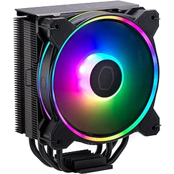 Cooler Master Hyper 212 Halo CPU gaisa dzesētājs — Jet Black alumīnija apdare, 4 nepārtraukta tiešā kontakta siltuma caurules ar spurām, MF120 Halo2 ARGB ventilators, LGA1700 un AM5 dzesētājs, ARGB noteikšana