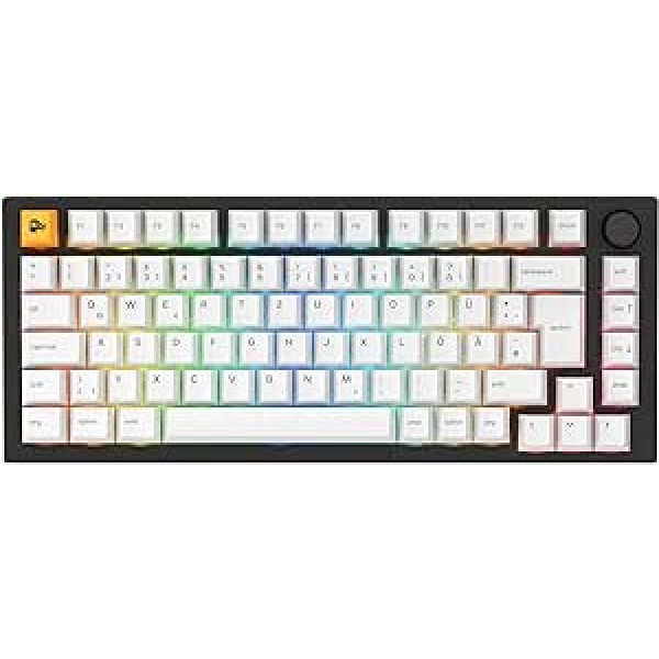 Glorious Gaming GMMK PRO 75% — modulāra mehāniskā spēļu tastatūra, TKL, pamatnes sastatnes 1,5 kg, pilnībā pielāgojamas, spirālveida kabelis, plaukstas balsts, PBT taustiņu vāciņi, vācu QWERTZ izkārtojums — melns