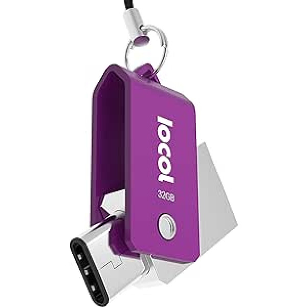 Iocol Twister USB C Stick 32 GB Dual - 2 in 1 Function > Mini USB 3.0 & Type C < Waterproof & Small - Swivel Swivel Made of Metal Ideal for Key Pendants - 32 GB Flash Drive Memory Stick in Purple