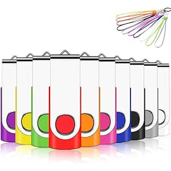 EASTBULL USB Flash Drive 32GB USB 2.0 Flash Drive Rotating USB Flash Drive Memory Stick with 10 Strings (10 Colors, 32GB x 10pcs)