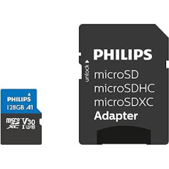 Philips Ultra Pro microSDXC Card 128GB + SD Adapter UHS-I U3 Reads up to 100MB/s A1 Fast App Performance V30 Memory Card for Smartphones, Tablet PC, Card Reader, 4K UHD Video