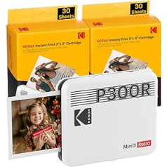 Kodak Mini 3 Retro Square (Polaroid) tūlītēji attēli augstākās kvalitātes kvalitātē, drukāšana, atrodoties ceļā, ar mobilo tālruni, mobilais fotoattēlu printeris viedtālrunim (iPhone un Android), pārnēsājams Bluetooth printeris