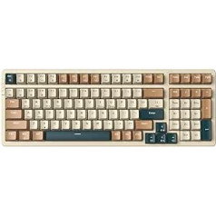 Qisan mehāniskā bezvadu tastatūra USB vadu spēļu tastatūra LED fona apgaismojuma tastatūra brūna slēdzis 100 taustiņu ASV izkārtojums (kombinēts brūns/bēšs/tumši zaļš)