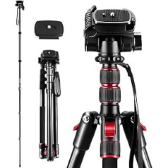 Kameras statīvs, Andoer 200 cm alumīnija sakausējuma statīvs DSLR videokamerai Monopods, 360 grādos rotējoša lodveida galva, slodzes ietilpība 5 kg āra vai ceļojumu fotografēšanai ar somu