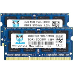 2 x 4GB DDR3L-1600 SODIMM RAM, PC3 PC3L 12800S 4GB 8GB kit, 204-Pin 2Rx8 DDR3 1600MHz Memory Unbuffered Non-ECC 1.35V CL11 Dual Rank Notebook