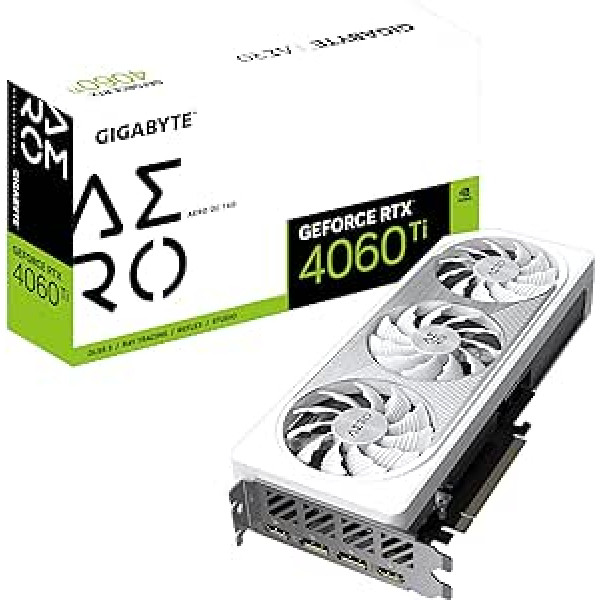 Gigabaitu NVIDIA GeForce RTX 4060 Ti Aero OC grafikas karte — 16 GB GDDR6, 128 bitu, PCI-E 4.0, 2595 MHz kodola pulkstenis, 2x DP 1.4, 2x HDMI 2.1a, NVIDIA DLSS 3 — GDDR6 ROC 3 — GDDR6