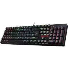 Redragon K582 mehāniskā spēļu tastatūra, vācu valodas izkārtojuma tastatūra ar sarkaniem slēdžiem, 105 taustiņu programmējama tastatūra datoru spēlētājiem un darbam, melna