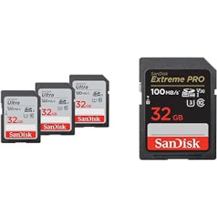 SanDisk Ultra SDHC UHS-I atmiņas karte 32 GB 3 pack un Extreme PRO SDHC UHS-I atmiņas karte 32 GB (V30, pārsūtīšanas ātrums 100 MB/s, U3, 4K UHD video, temperatūras izturīgs)