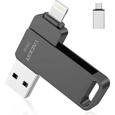 USB zibatmiņa iPhone 256GB Apple Certified, Vackiit USB 3.0 Photo Stick, atmiņas paplašinājums iPad, iOS, OTG Android mobilais tālrunis, dators ar MFI Lightning, USB 3.0, C tips