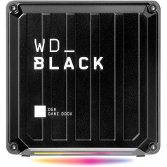 WD_Black D50 spēļu dokstacija (2x Thunderbolt 3 porti, DisplayPort 1.4, 2x USB-C, 3x USB-A, audio ieslēgšana/izslēgšana un Gigabit Ethernet pielāgojams RGB apgaismojums) melns