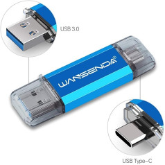 WANSENDA USB zibatmiņas karte 128 GB C tipa USB zibatmiņas karte 3.0 128 GB Memory Stick 128 GB C tipa Android ierīcēm/personālajam datoram/Mac (128 GB, zils)