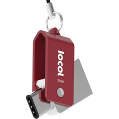 IOCOL Twister USB C Stick 32 GB Dual - 2 in 1 Function > Mini USB 3.0 & Type C < Waterproof & Small - Swivel Swivel Made of Metal Ideal for Key Pendants - 32 GB Flash Drive Memory Stick in Red