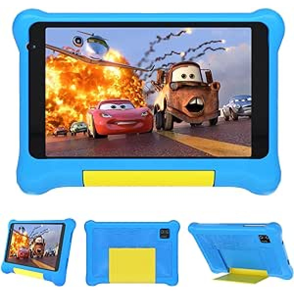 HiGrace planšetdators bērniem 7 collu Android 12, četrkodolu bērnu planšetdators 2 GB RAM + 32 GB ROM, dubultā kamera, bērnu slēdzene, WiFi Bluetooth, planšetdators bērniem ar planšetdatora korpusu (zils)