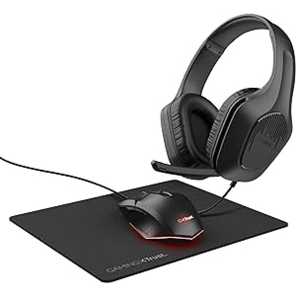 Trust Gaming GXT 790 Tridox Gaming PC Set - Lightweight Headset with 50 mm Driver and 3.5 mm Jack, Programmable USB Mouse 200-6400 DPI, Mouse Pad, Gamer Setup for Computer/Laptop - Black