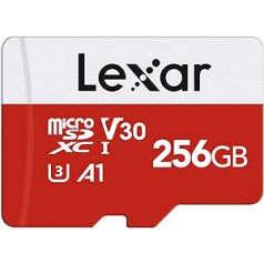 Lexar Micro SD karte 256 GB, atmiņas karte Micro SD ar adapteri, lasīšanas ātrums līdz 100 MB/s, UHS-I, U3, A1, V30, C10, 4K UHD MicroSDXC SD karte kamerai, viedtālrunis, Nintendo slēdzis