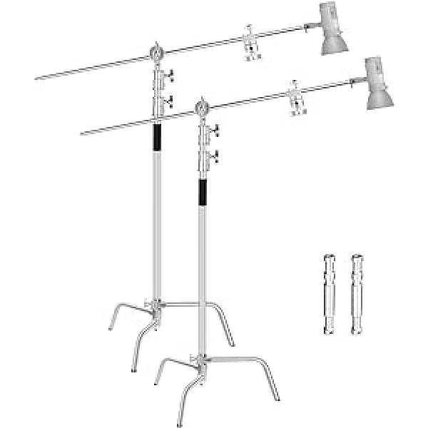 EMART Pack of 2 C Stand with Boom Arm, 300 cm Adjustable Stainless Steel Lighting Tripod with 128 cm Holding Arm, Ball Joint for Reflector, Softbox, Monolight, Umbrella