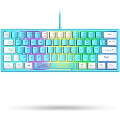 LexonElec K61 60% spēļu krāsaina tastatūra Mini zilā un baltā datora RGB apgaismojums — Lielbritānijas izkārtojums QWERTY estētiskā tastatūra jauka — mehāniska sajūta Ergonomika Kawaii — PS4 klēpjdatoram